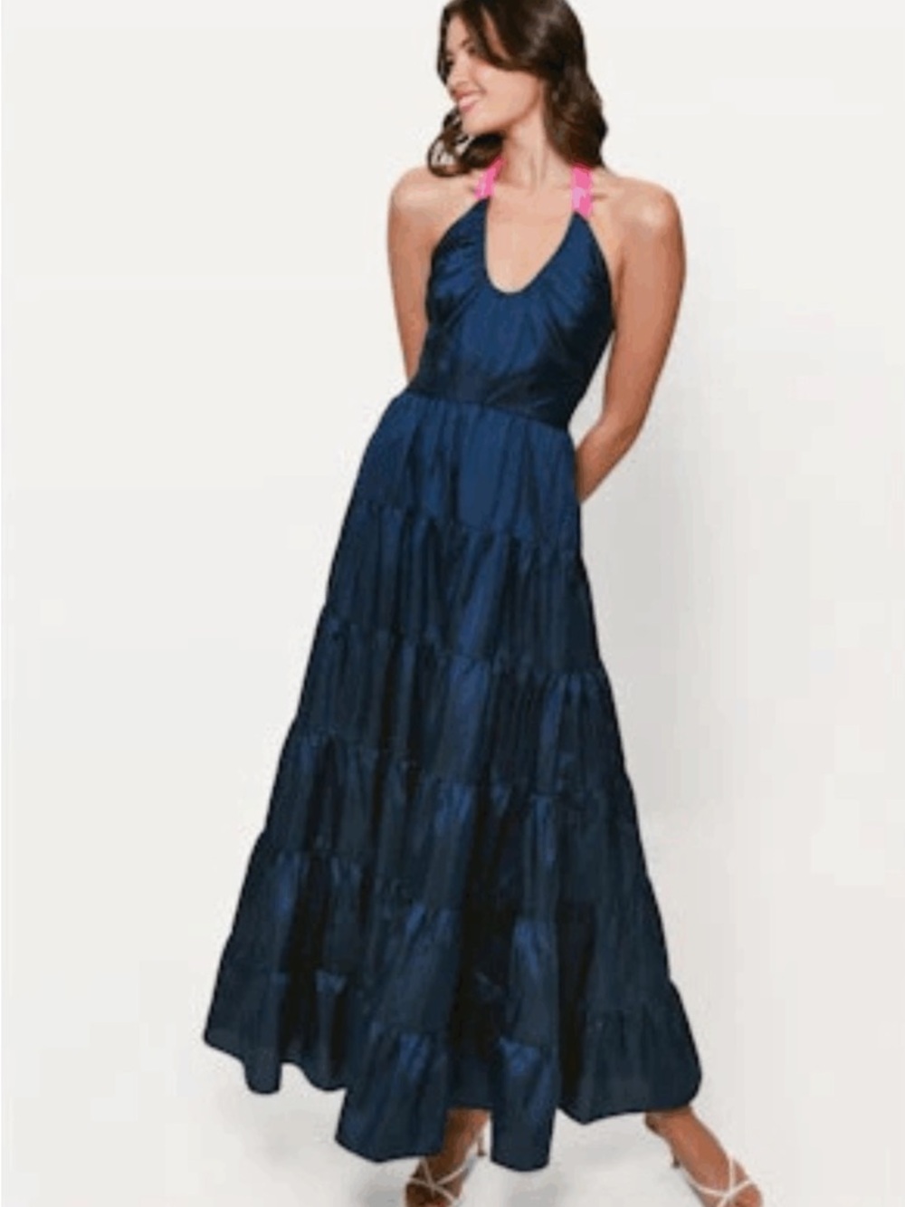 Hutch Navy Maxi Dress with Pink Halter Straps